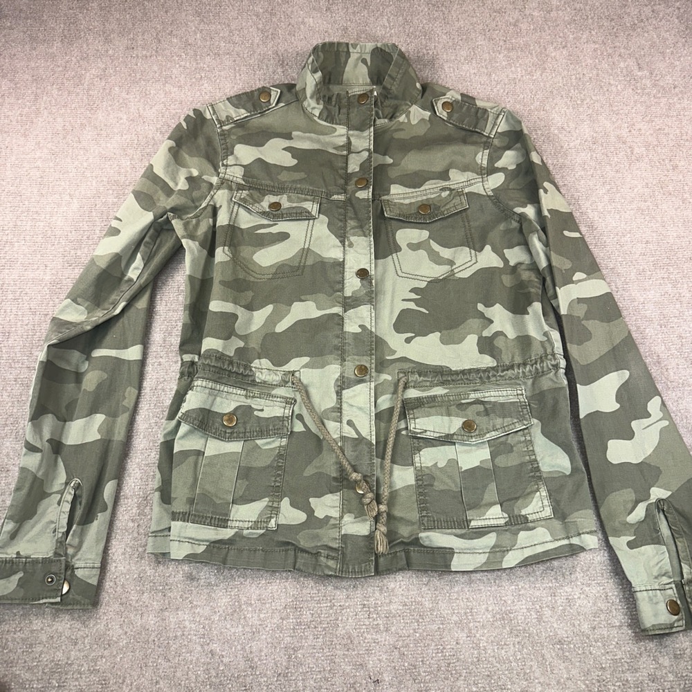 Mudd Womens Camo Utility Jacket Green Camouflage Military Field Coat Size M